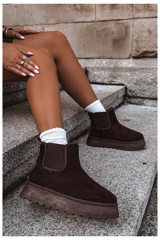 snow boots for women with platform Big Star UU274174 chocolate color
