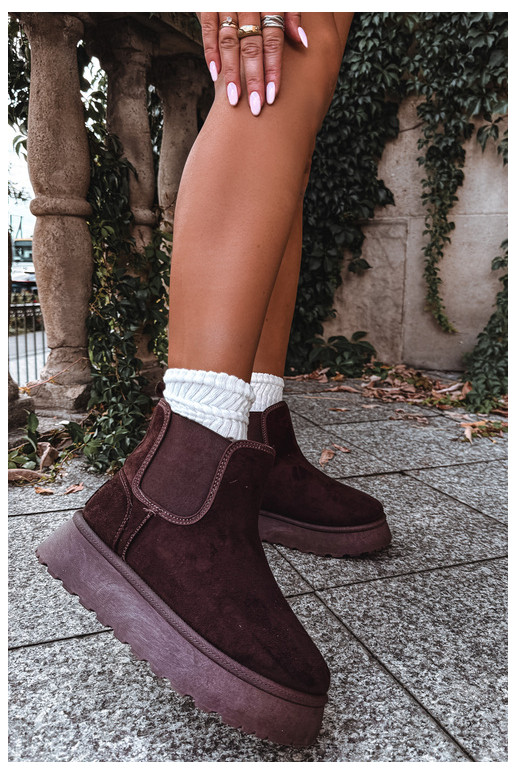 buty śniegowe dla kobiet z platformą Big Star UU274174 w kolorze czekoladowym