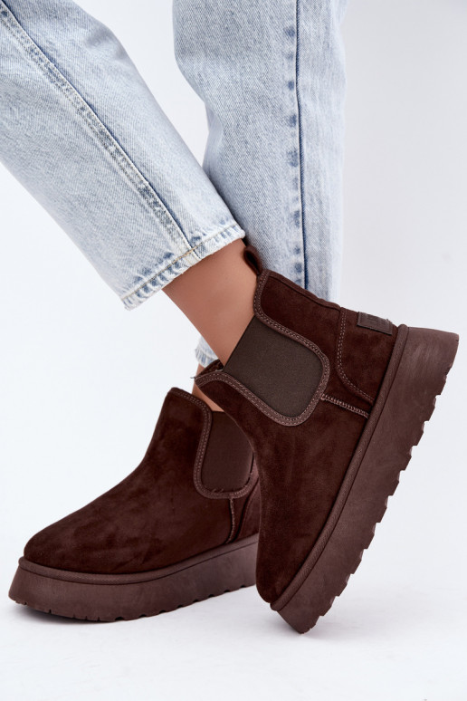 snow boots for women with platform Big Star UU274174 chocolate color