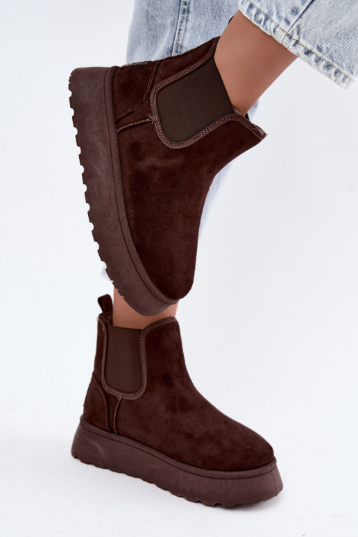 buty śniegowe dla kobiet z platformą Big Star UU274174 w kolorze czekoladowym