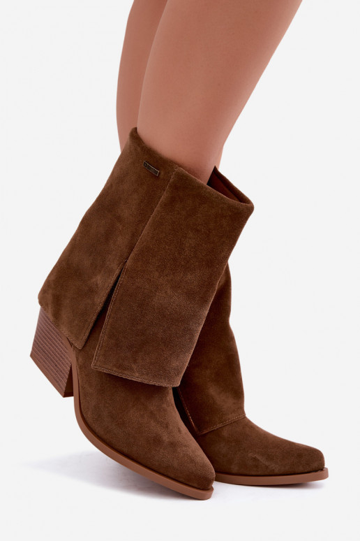 cowboy style ankle boots with heels made of natural suede with embroidered shaft Big Star UU274114 brown color
