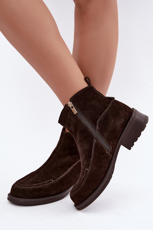natural suede insulated boots for women Big Star UU274602 chocolate color