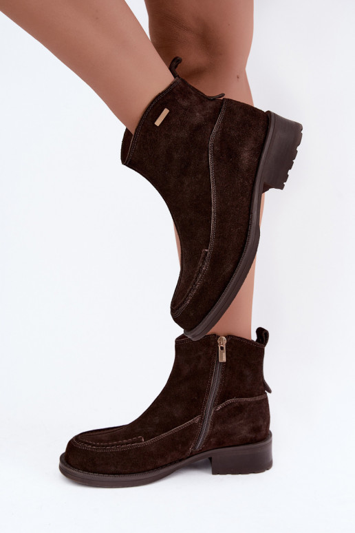 natural suede insulated boots for women Big Star UU274602 chocolate color