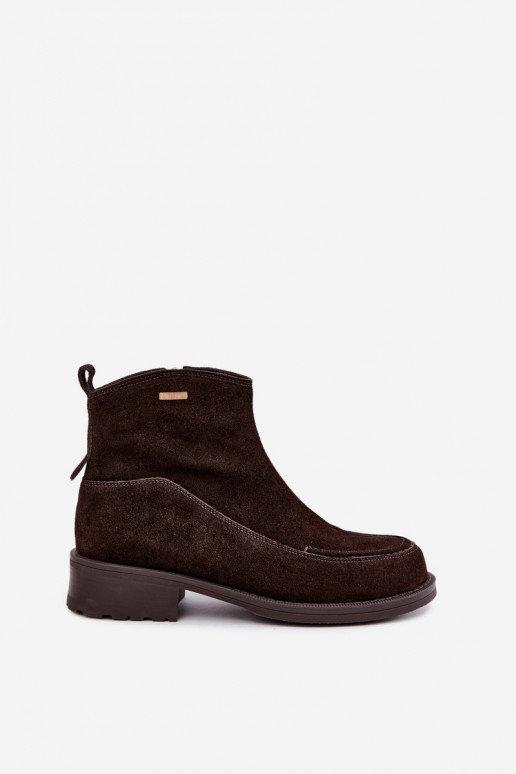 ocieplone buty z naturalnej zamszowej skóry dla kobiet Big Star UU274602 w kolorze czekoladowym