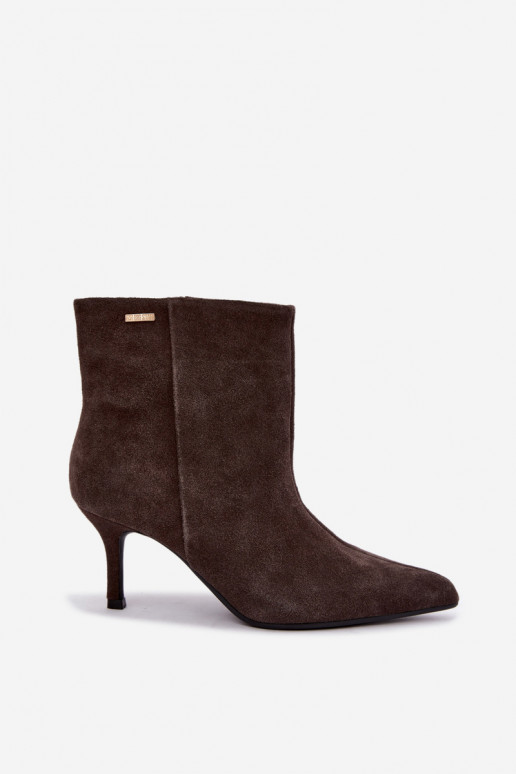 Suede boots with thin heels and insulation, slip-on Big Star UU274492 brown