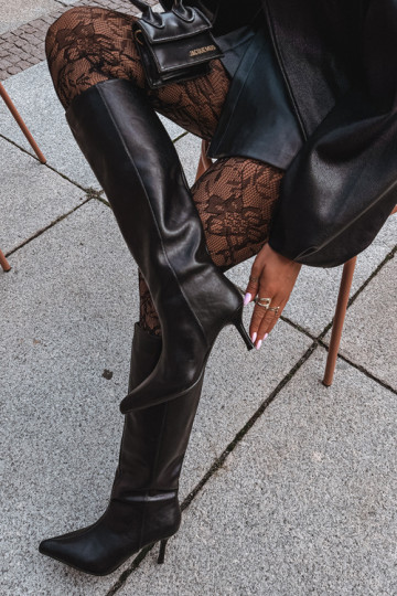 natural leather knee-high boots with thin heels insulated slip-on model Big Star UU274497 black color 2