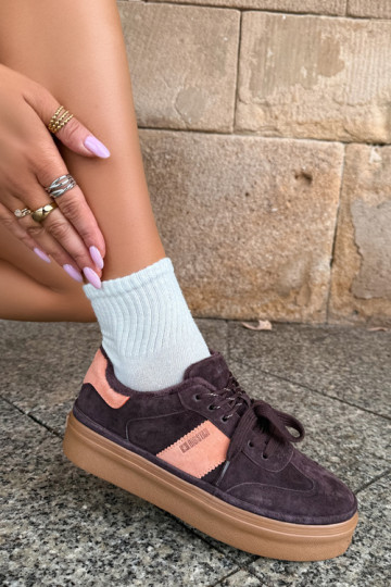 dirbtinės zomšos sneakers modelio batai moterims pašiltinti Big Star UU274770 šokolado spalvos