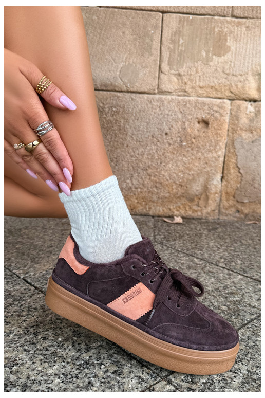 dirbtinės zomšos sneakers modelio batai moterims pašiltinti Big Star UU274770 šokolado spalvos