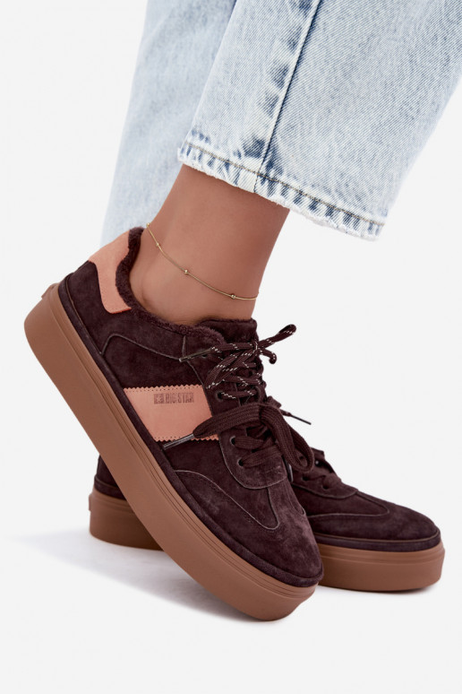 faux suede sneakers model boots for women insulated Big Star UU274770 chocolate color