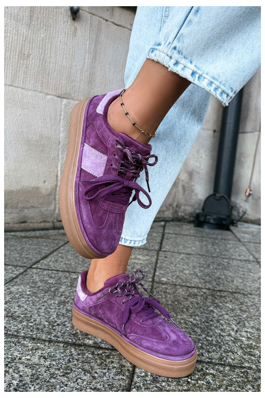 Purple women's sneakers made of faux suede with insulation Big Star UU274772