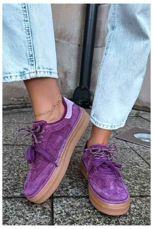Purple women's sneakers made of faux suede with insulation Big Star UU274772