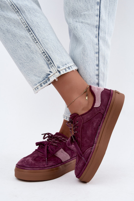 Fioletowe damskie sneakersy z sztucznego zamszu z ociepleniem Big Star UU274772