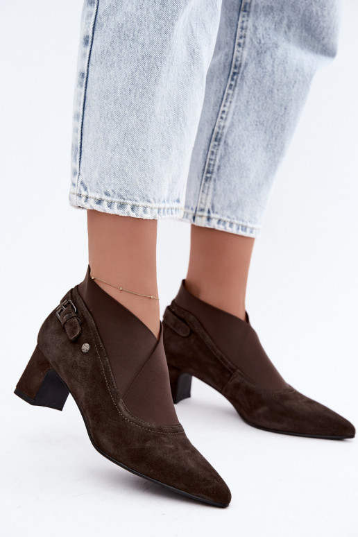 Warm suede ankle boots with heel Tai turiciejka K7691-02 chocolate color