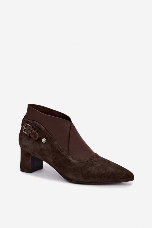Warm suede ankle boots with heel Tai turiciejka K7691-02 chocolate color