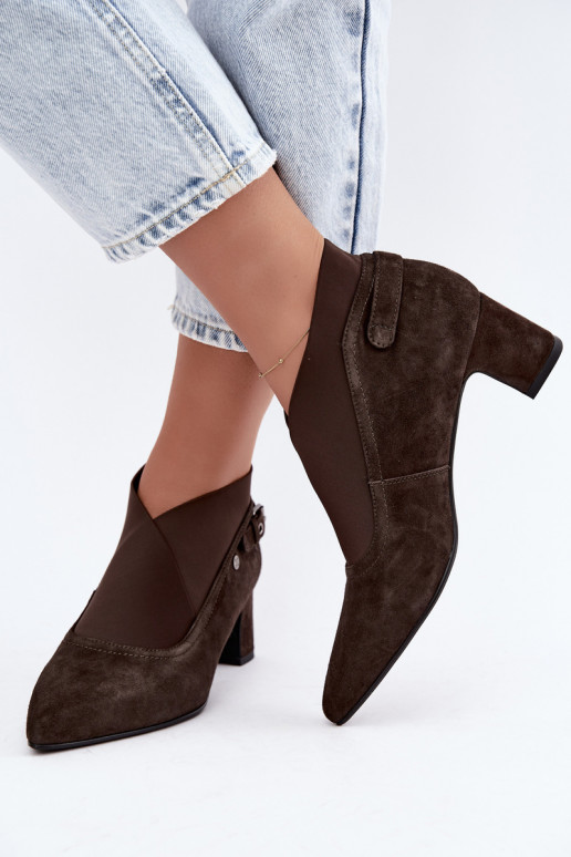 Warm suede ankle boots with heel Tai turiciejka K7691-02 chocolate color