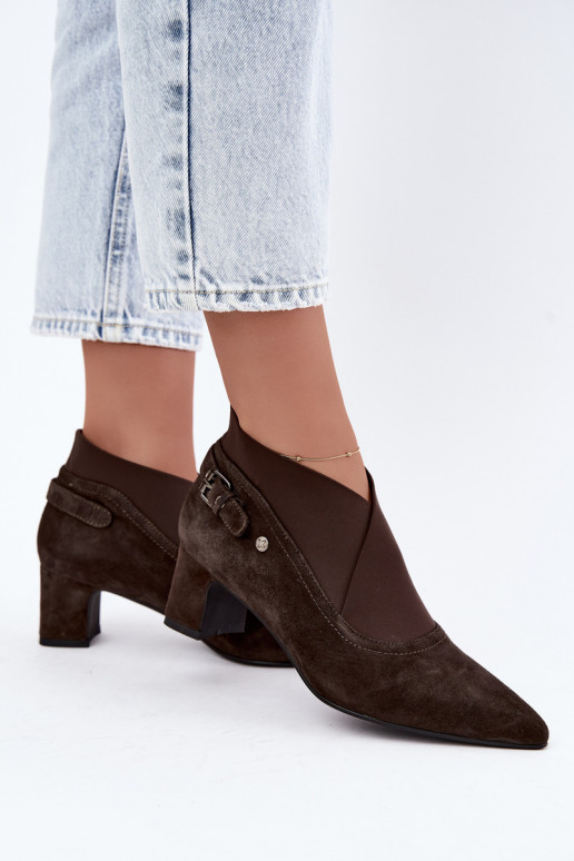 Warm suede ankle boots with heel Tai turiciejka K7691-02 chocolate color