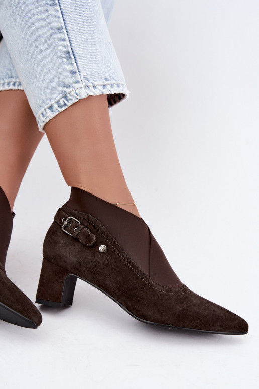 Warm suede ankle boots with heel Tai turiciejka K7691-02 chocolate color