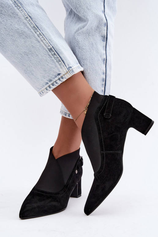 Warm suede ankle boots with heel Tai turiciejka K7691-01 black color