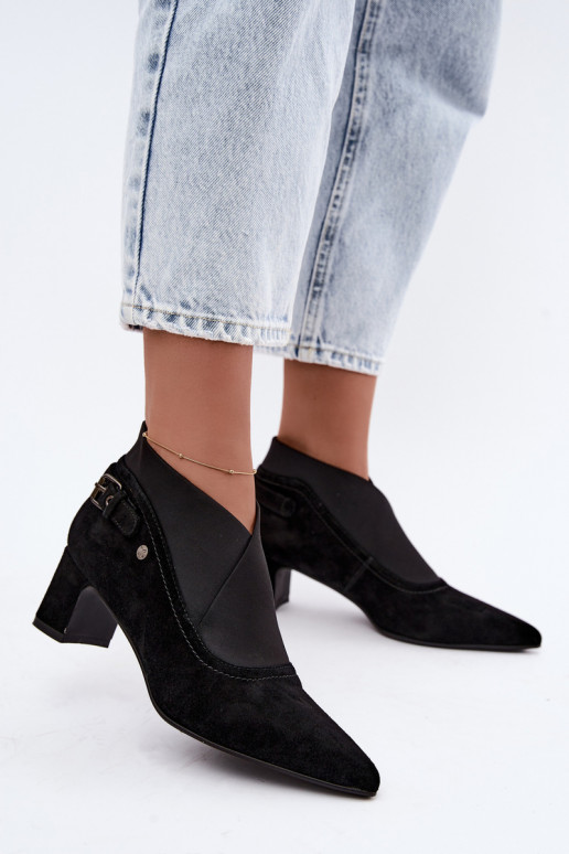 Warm suede ankle boots with heel Tai turiciejka K7691-01 black color