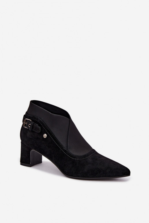 Warm suede ankle boots with heel Tai turiciejka K7691-01 black color