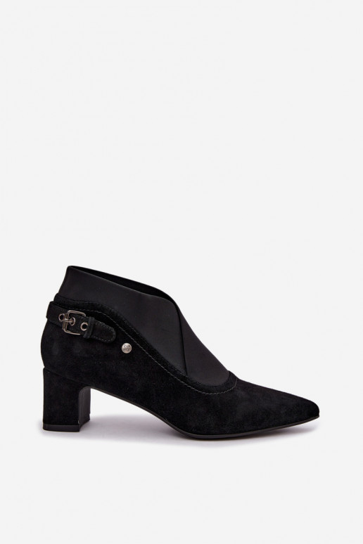 Warm suede ankle boots with heel Tai turiciejka K7691-01 black color