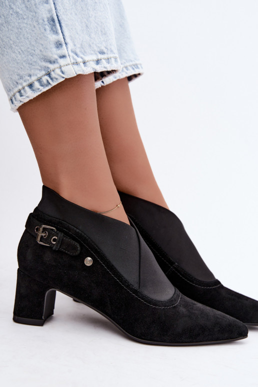 Warm suede ankle boots with heel Tai turiciejka K7691-01 black color
