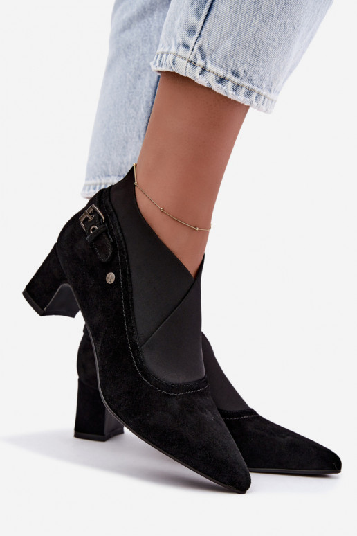 Warm suede ankle boots with heel Tai turiciejka K7691-01 black color
