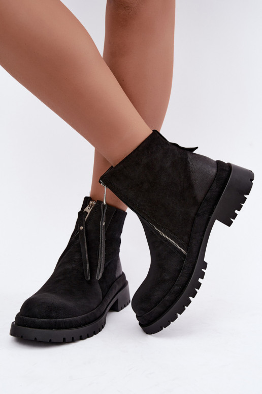 Insulated suede shoes for women Tai turiciejka K7732-01 black color