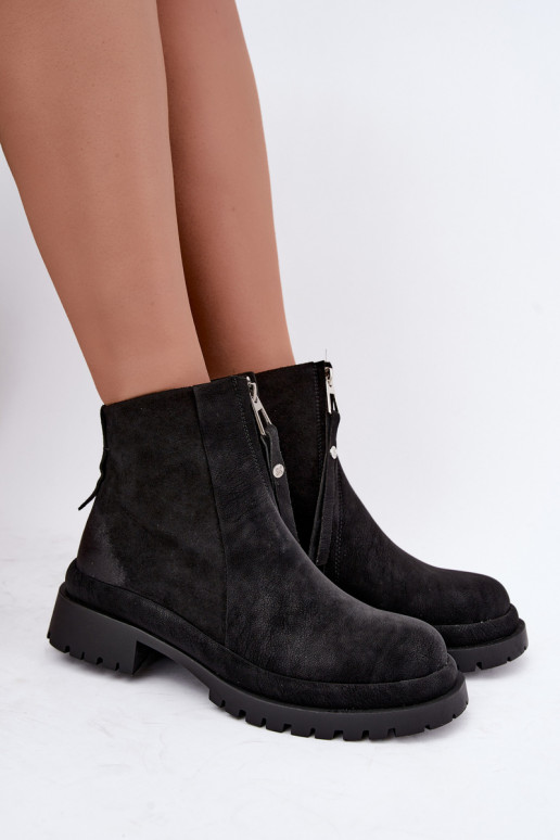 Insulated suede shoes for women Tai turiciejka K7732-01 black color