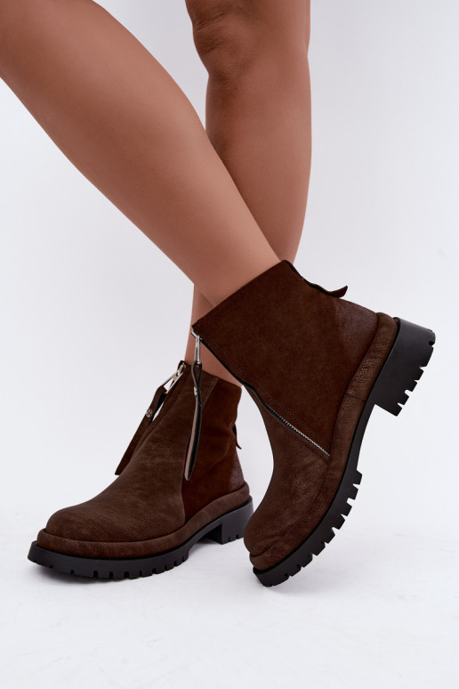 Insulated suede shoes for women Tai turiciejka K7732-02 brown color