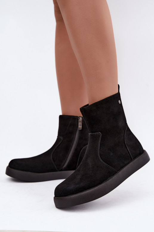 Insulated suede shoes for women Tai turiciejka K7800-01 black color