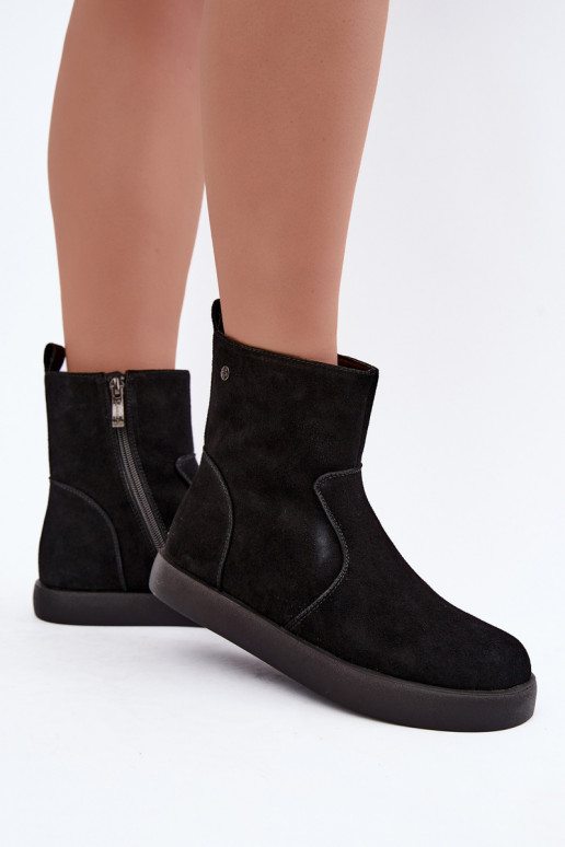 Insulated suede shoes for women Tai turiciejka K7800-01 black color