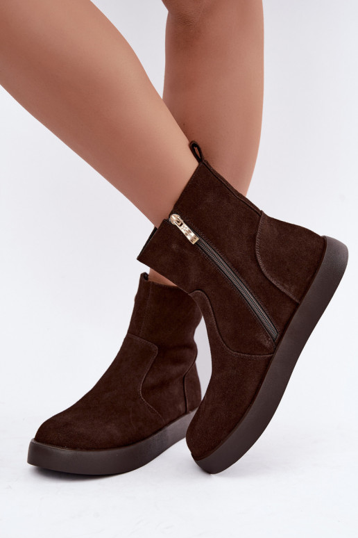 Insulated suede shoes for women Tai turiciejka K7800-02 chocolate color