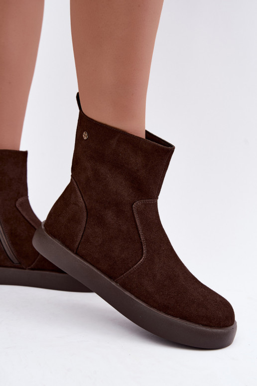 Insulated suede shoes for women Tai turiciejka K7800-02 chocolate color