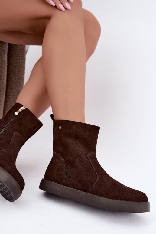 Insulated suede shoes for women Tai turiciejka K7800-02 chocolate color