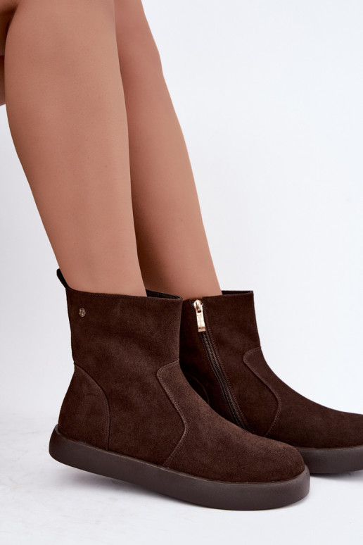 Insulated suede shoes for women Tai turiciejka K7800-02 chocolate color