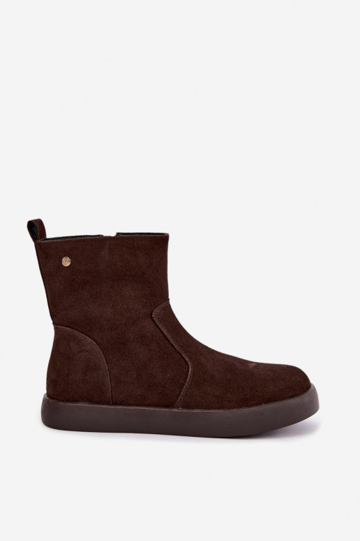 Insulated suede shoes for women Tai turiciejka K7800-02 chocolate color