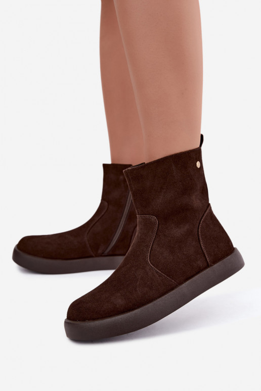 Insulated suede shoes for women Tai turiciejka K7800-02 chocolate color
