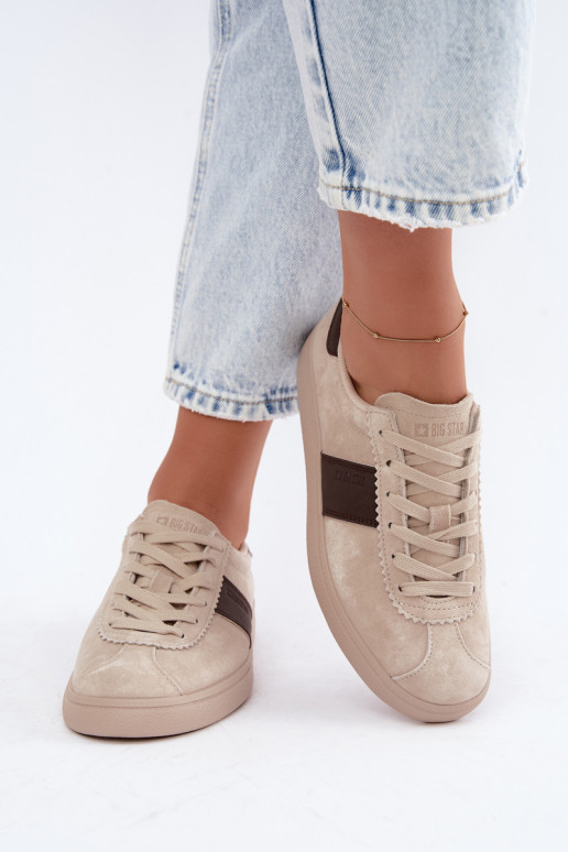 Faux suede women's sneakers Big Star UU274440 in sand