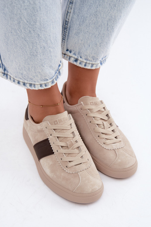 Faux suede women's sneakers Big Star UU274440 in sand