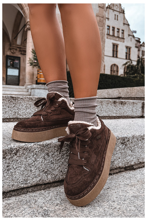Laced snow boots with platform Big Star UU274188 in chocolate