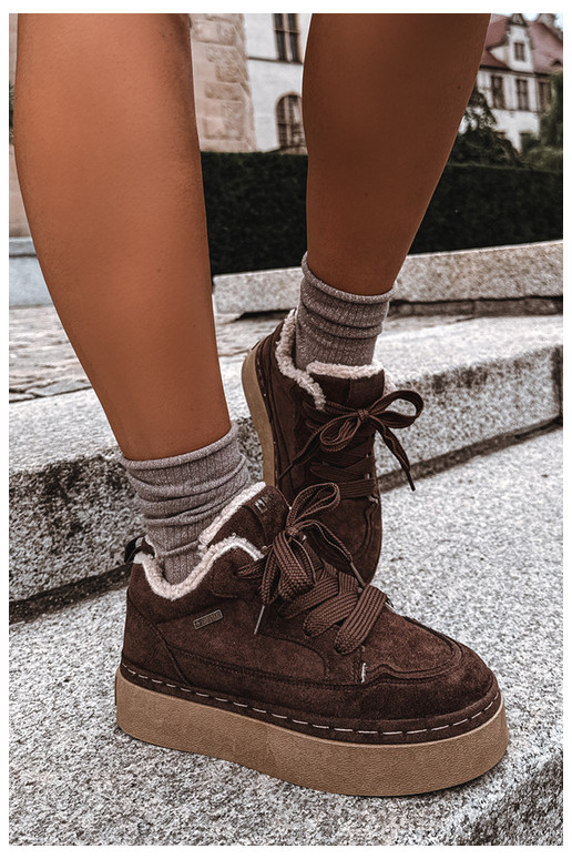 Laced snow boots with platform Big Star UU274188 in chocolate