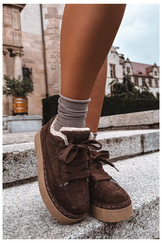 Laced snow boots with platform Big Star UU274188 in chocolate