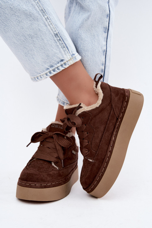 Laced snow boots with platform Big Star UU274188 in chocolate
