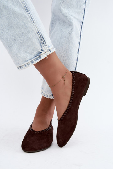 Ballet flats with woven trim chocolate color Talessa 2