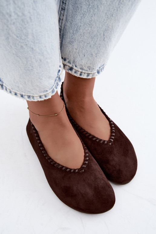 Ballet flats with woven trim chocolate color Talessa