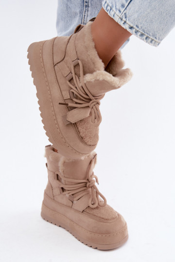 Sand lace-up winter boots on platform Coraliah