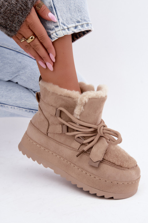 Sand lace-up winter boots on platform Coraliah