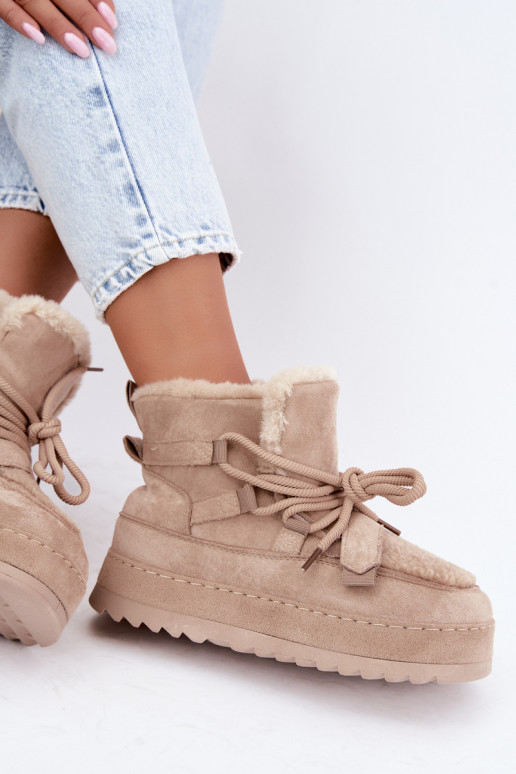 Sand lace-up winter boots on platform Coraliah