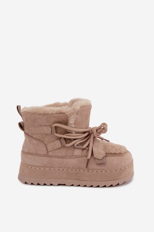 Sand lace-up winter boots on platform Coraliah